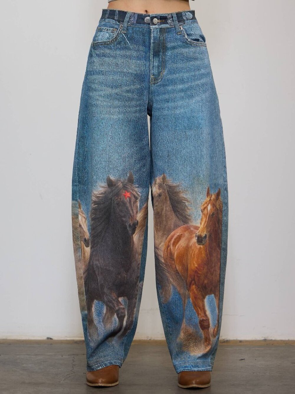 NWT HOWDY Horse Digital Print Baggy Wide Leg Jeans Vibrant M.i.U. - Picture 13 of 14